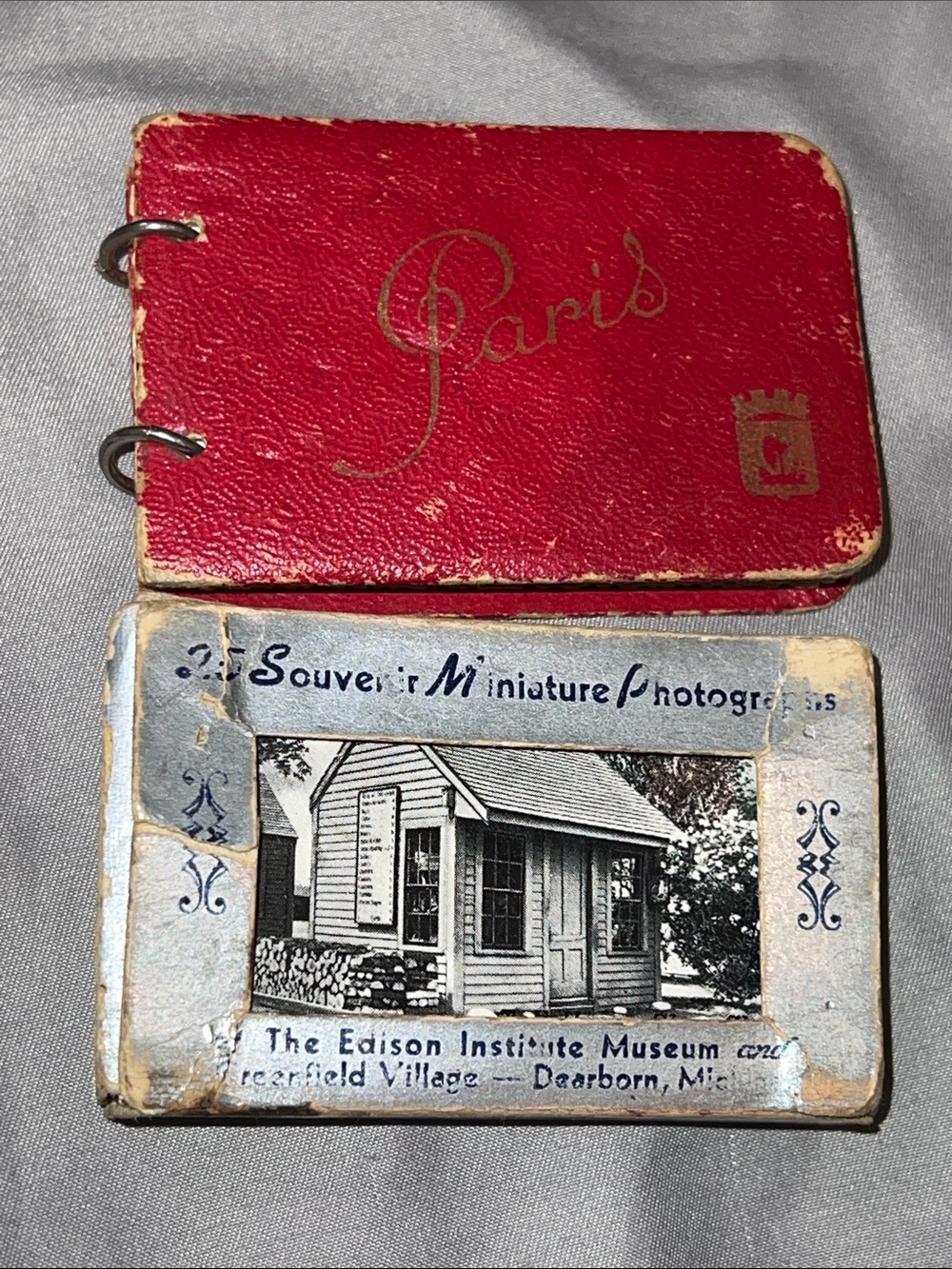 Vintage Mid Century Souvenir Lot Paris Photo Album & Greenfield Village Michigan